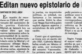 Editan nuevo epistolario de la Mistral  [artículo].