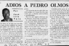 Adiós a Pedro Olmos  [artículo] José Ilic Toro.