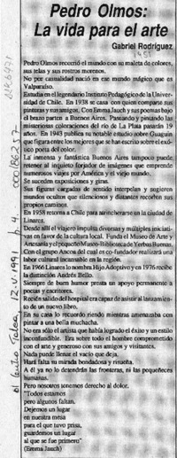 Pedro Olmos, la vida para el arte  [artículo] Gabriel Rodríguez.