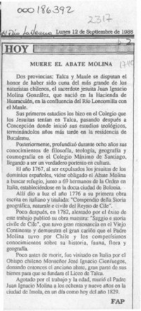 Muere el abate Molina  [artículo] Fap.