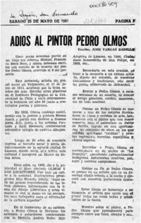 Adiós al pintor Pedro Olmos  [artículo] José Vargas Badilla.