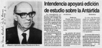 Intendencia apoyará edición de estudio sobre la Antártida  [artículo].