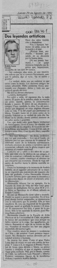 Dos leyendas artísticas  [artículo] Rodolfo Garcés Guzmán.