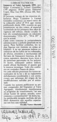 Impuesto al valor agregado  [artículo] Osvaldo Torres-Ahumada.