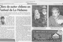 Obra de autor chileno en Festival de La Habana  [artículo] Carmen Mera O.