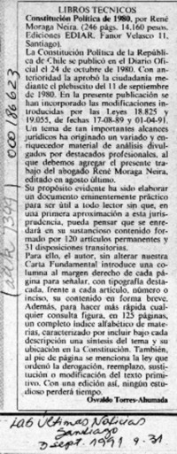 Constitución política de 1980  [artículo] Osvaldo Torres Ahumada.