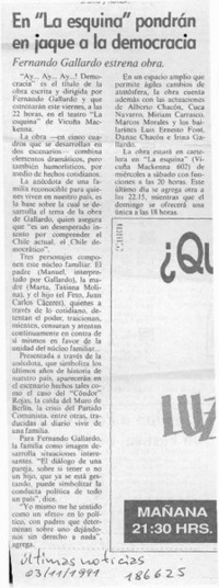 En "La esquina" pondrán en jaque a la democracia  [artículo].