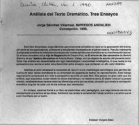 Análisis del texto dramático, tres ensayos  [artículo] Esteban Vergara Báez.