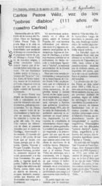 Carlos Pezoa Véliz, voz de los "pobres diablos" (111 años de nuestro Carlos)  [artículo] Lot.