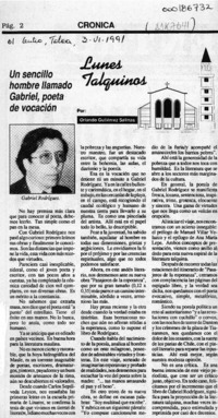 Un sencillo hombre llamado Gabriel, poeta de vocación  [artículo] Orlando Gutiérrez Salinas.