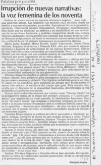 Irrupción de nuevas narrativas, la voz femenina de los noventa  [artículo] Marcelo Novoa.
