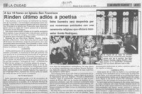 Rinden último adiós a poetisa  [artículo].