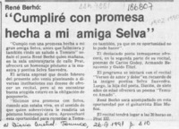 "Cumpliré con promesa hecha a mi amiga Selva  [artículo].