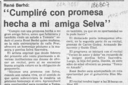 "Cumpliré con promesa hecha a mi amiga Selva  [artículo].