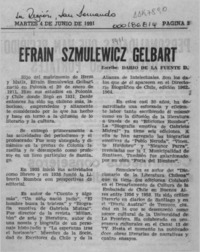 Efraín Szmulewicz Gelbart  [artículo] Darío de la Fuente D.