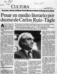 Pesar en medio literario por deceso de Carlos Ruiz-Tagle  [artículo].