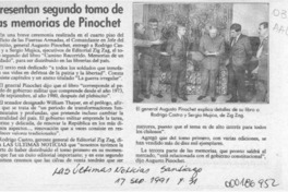 Presentan segundo tomo de las memorias de Pinochet  [artículo].