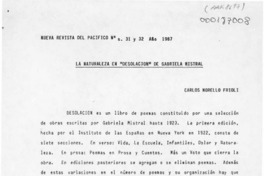 La naturaleza en "Desolación" de Gabriela Mistral  [artículo] Carlos Morello Frioli.