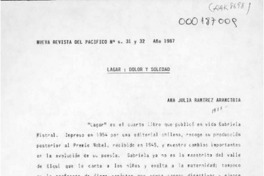 Lagar, dolor y soledad  [artículo] Ana Julia Ramírez Arancibia.