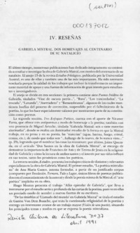 Gabriela Mistral, dos homenajes al centenario de su natalicio