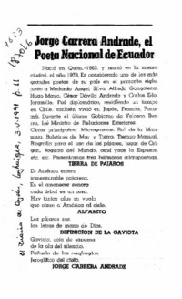 Jorge Carrera Andrade, el poeta nacional de Ecuador  [artículo].