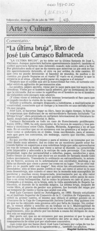 "La última bruja", libro de José Luis Carrasco Balmaceda  [artículo] Magdiel Gutiérrez Pérez.