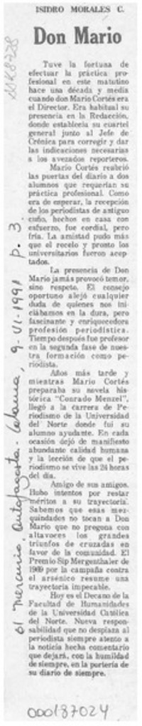 Don Mario  [artículo] Isidro Morales C.