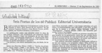 Seis poetas de los 60 publicó Editorial Universitaria  [artículo].