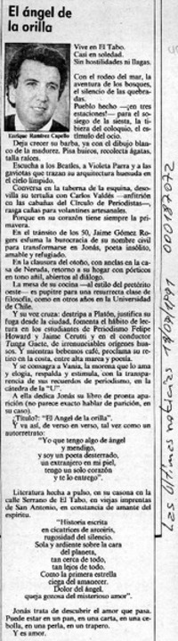 El ángel de la orilla  [artículo] Enrique Ramírez Capello.