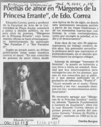 Poemas de amor en "Márgenes de la princesa errante", de Edo. Correa  [artículo] Cecilia Burgos.