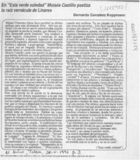 En "Esta verde soledad" Moisés Castillo poetiza la raíz vernácula de Linares  [artículo] Bernardo González Koppmann.