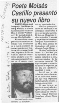 Poeta Moisés Castillo presentó su nuevo libro  [artículo] Miguel Angel Venegas.