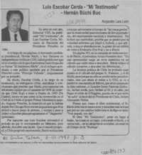 Luis Escobar Cerda "Mi testimonio" - Hernán Buchi Buc  [artículo] Alejandro Lara León.