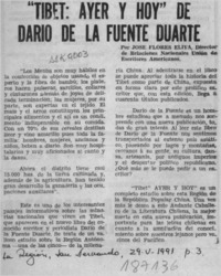 "Tibet, ayer y hoy" de Darío de la Fuente Duarte  [artículo] José Flores Leiva.