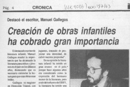 Creación de obras infantiles ha cobrado gran importancia  [artículo].