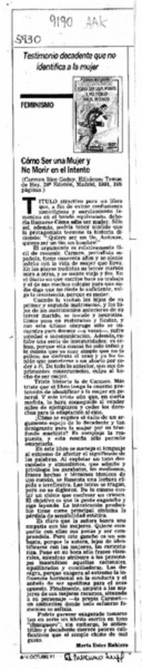 Cómo ser una mujer y no morir en el intento  [artículo] María Ester Roblero.