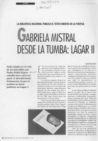 Gabriela Mistral desde la tumba, Lagar II  [artículo] Carolina Robino.