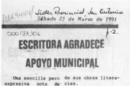 Escritora agradece apoyo municipal  [artículo].