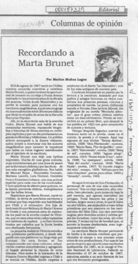 Recordando a Marta Brunet  [artículo] Marino Muñoz Lagos.