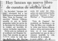 Hoy lanzan un nuevo libro de cuentos de escritor local  [artículo].