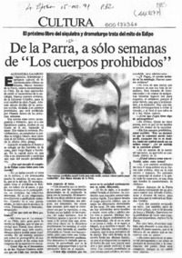 De la Parra, a sólo semanas de "Los cuerpos prohibidos"  [artículo] Alejandra Gajardo.