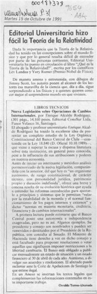 Nueva legislación sobre operaciones de cambios internacionales  [artículo] Osvaldo Torres-Ahumada.