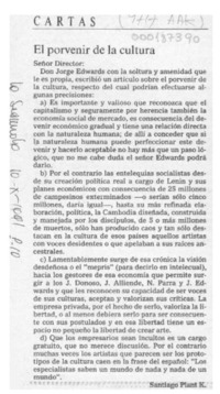 El porvenir de la cultura  [artículo] Santiago Plant K.