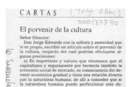 El porvenir de la cultura  [artículo] Santiago Plant K.