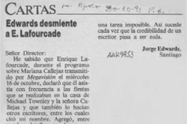 Edwards desmiente a E. Lafourcade  [artículo] Jorge Edwards.