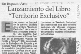 Lanzamiento del libro "Territorio exclusivo"  [artículo].