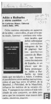 Adiós a Ruibarbo y otros cuentos  [artículo].