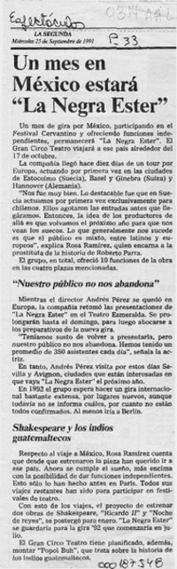 Un Mes en México estará "La negra Ester"  [artículo].