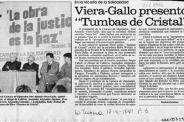 Viera-Gallo presentó "Tumbas de cristal"  [artículo] Patricia Escalona.
