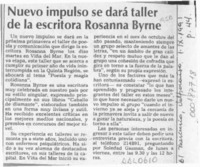 Nuevo impulso se dará taller de la escritora Rosanna Byrne  [artículo].
